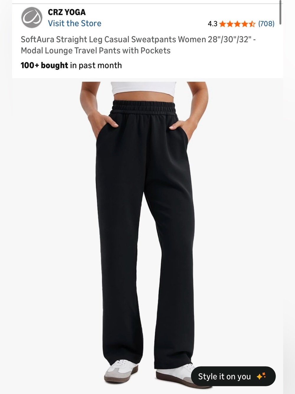 CRZ Yoga Women's Straight Leg Casual sweat pants with pockets - Black Small